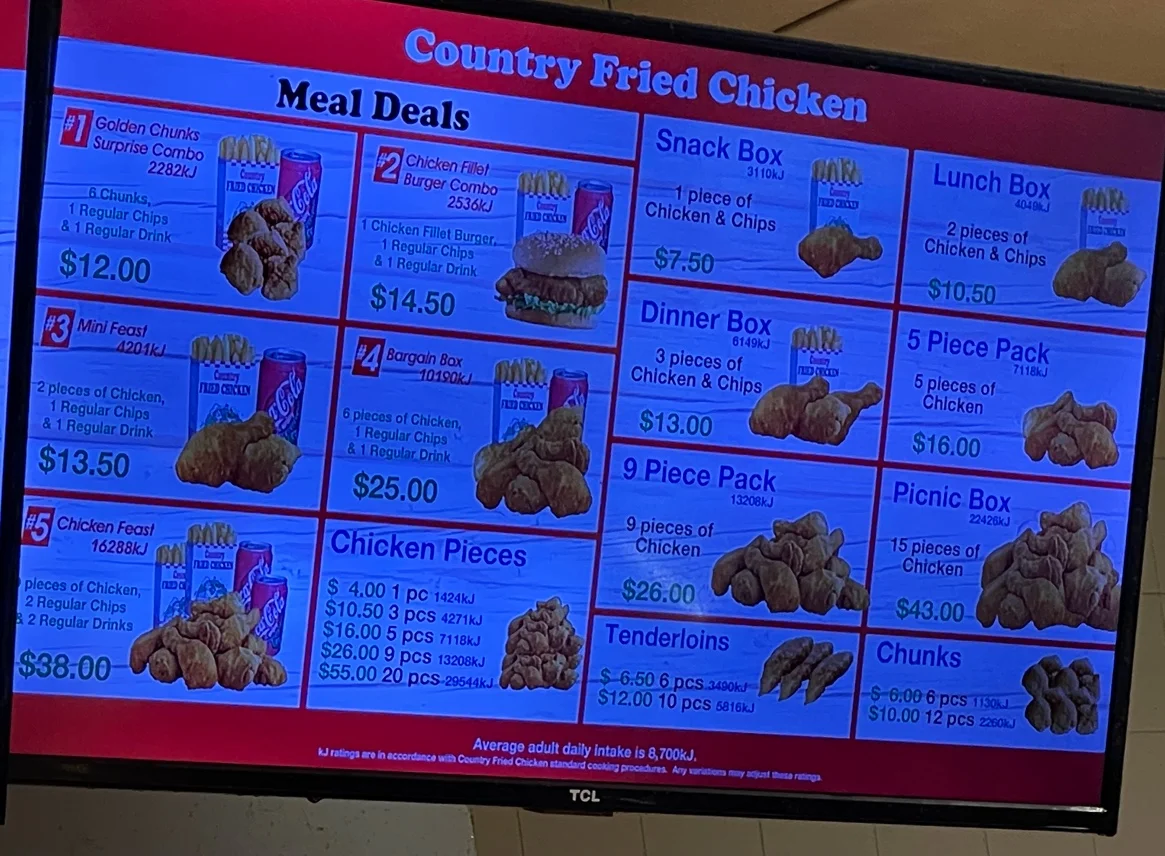 Menu, Balranald Take Away