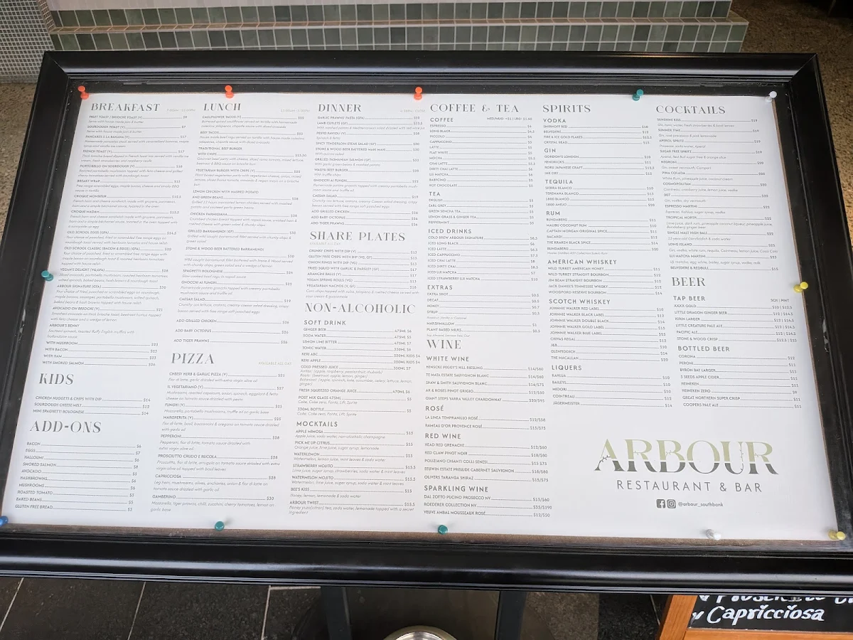 Menu, Arbour SouthBank