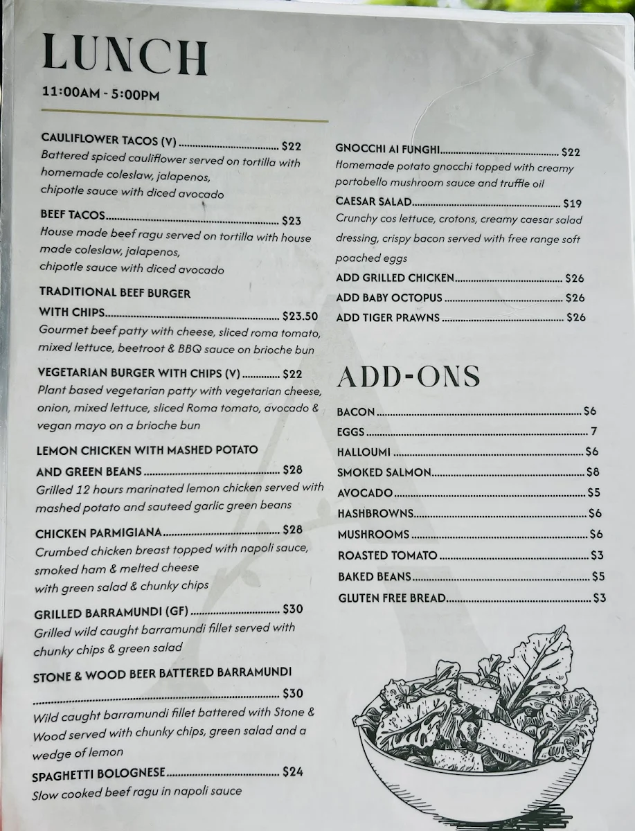 Menu, Arbour SouthBank