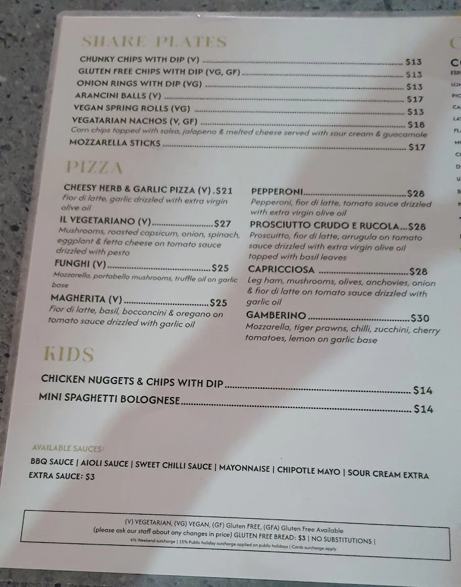 Menu, Arbour SouthBank