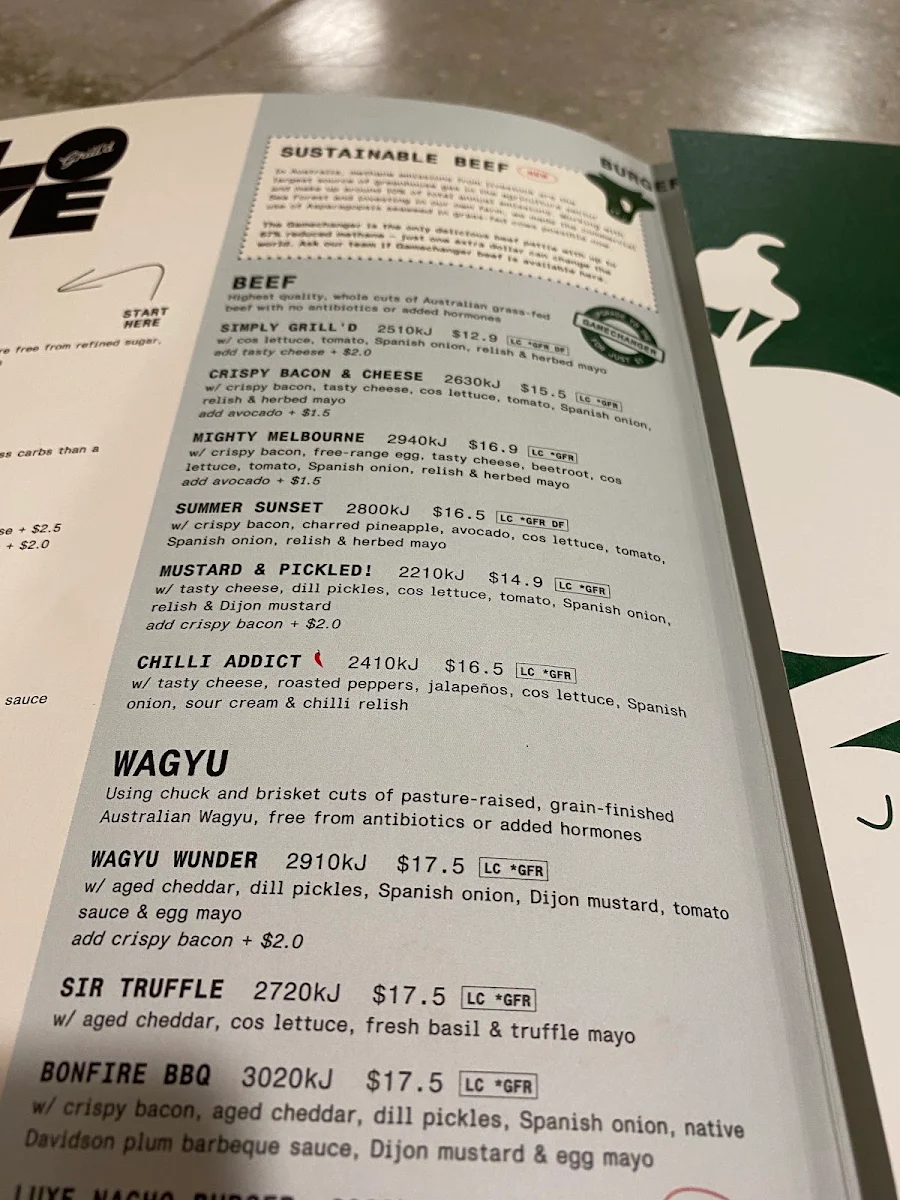 Menu, Grill'd Burgers - Southgate