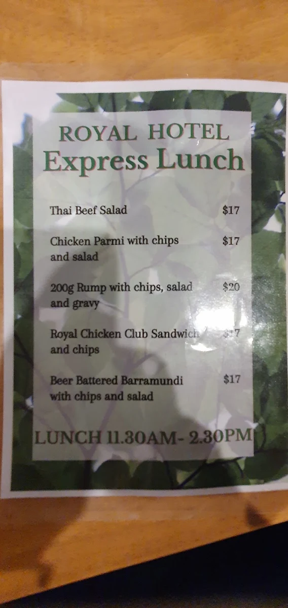 Menu, Royal Hotel