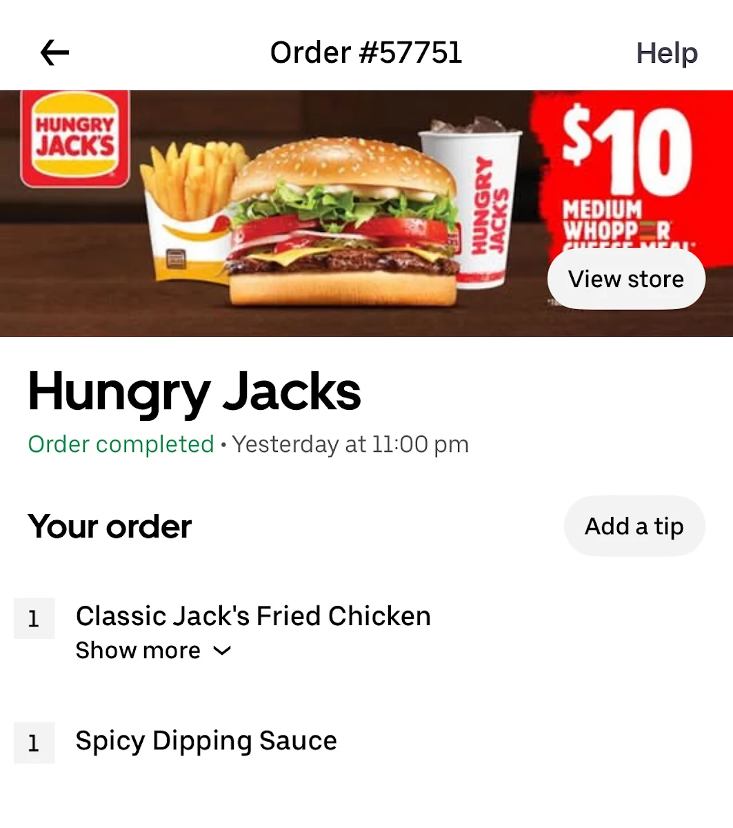 Menu, Hungry Jack's Burgers Minchinbury