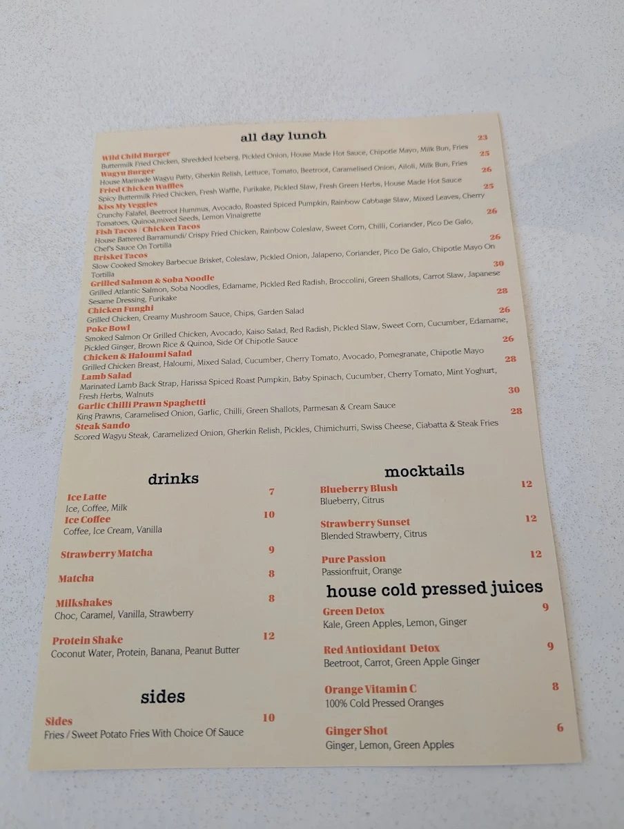 Menu, Wild Child Eatery - Chester Hill