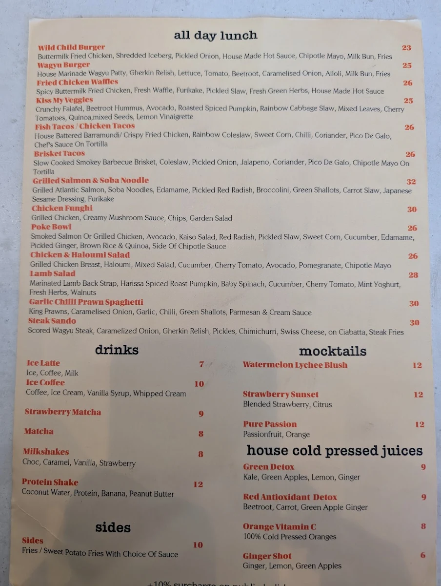 Menu, Wild Child Eatery - Chester Hill