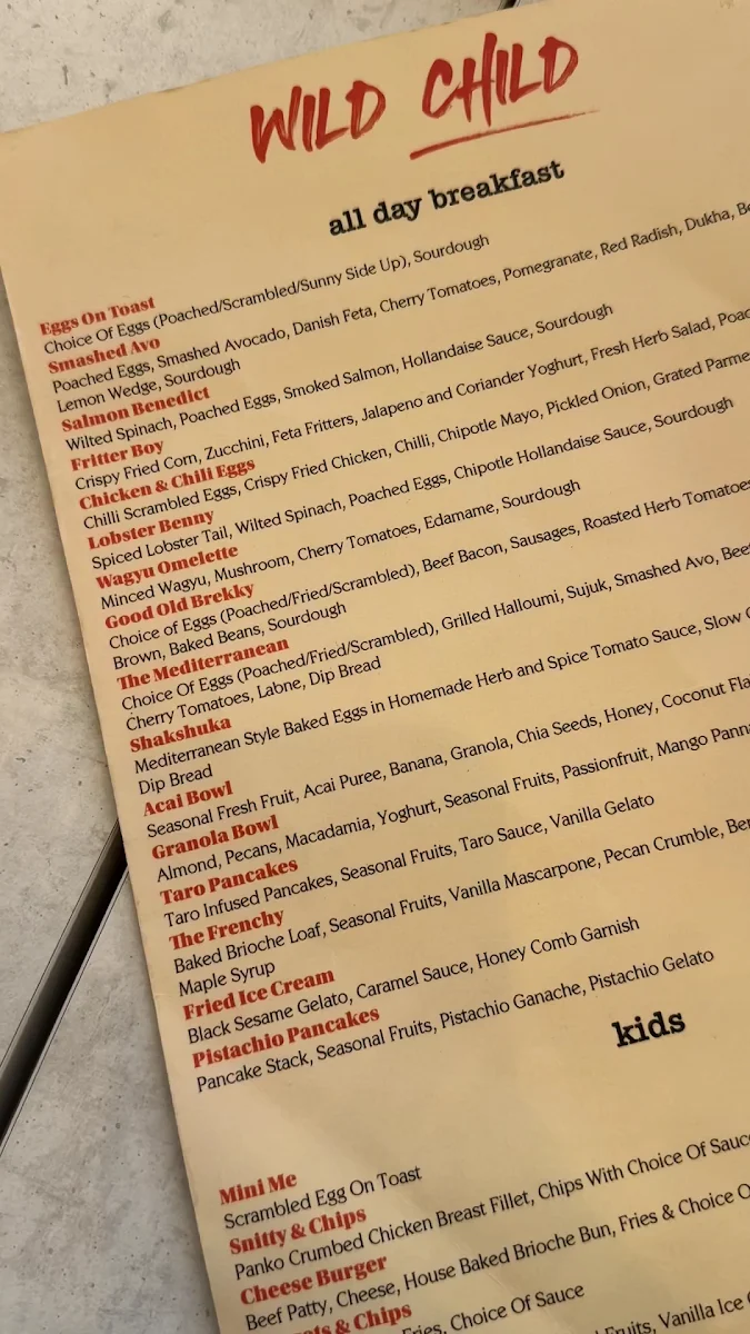 Menu, Wild Child Eatery - Chester Hill