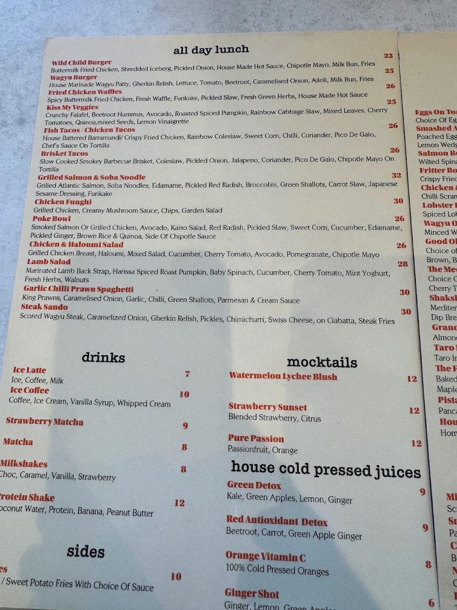 Menu, Wild Child Eatery - Chester Hill