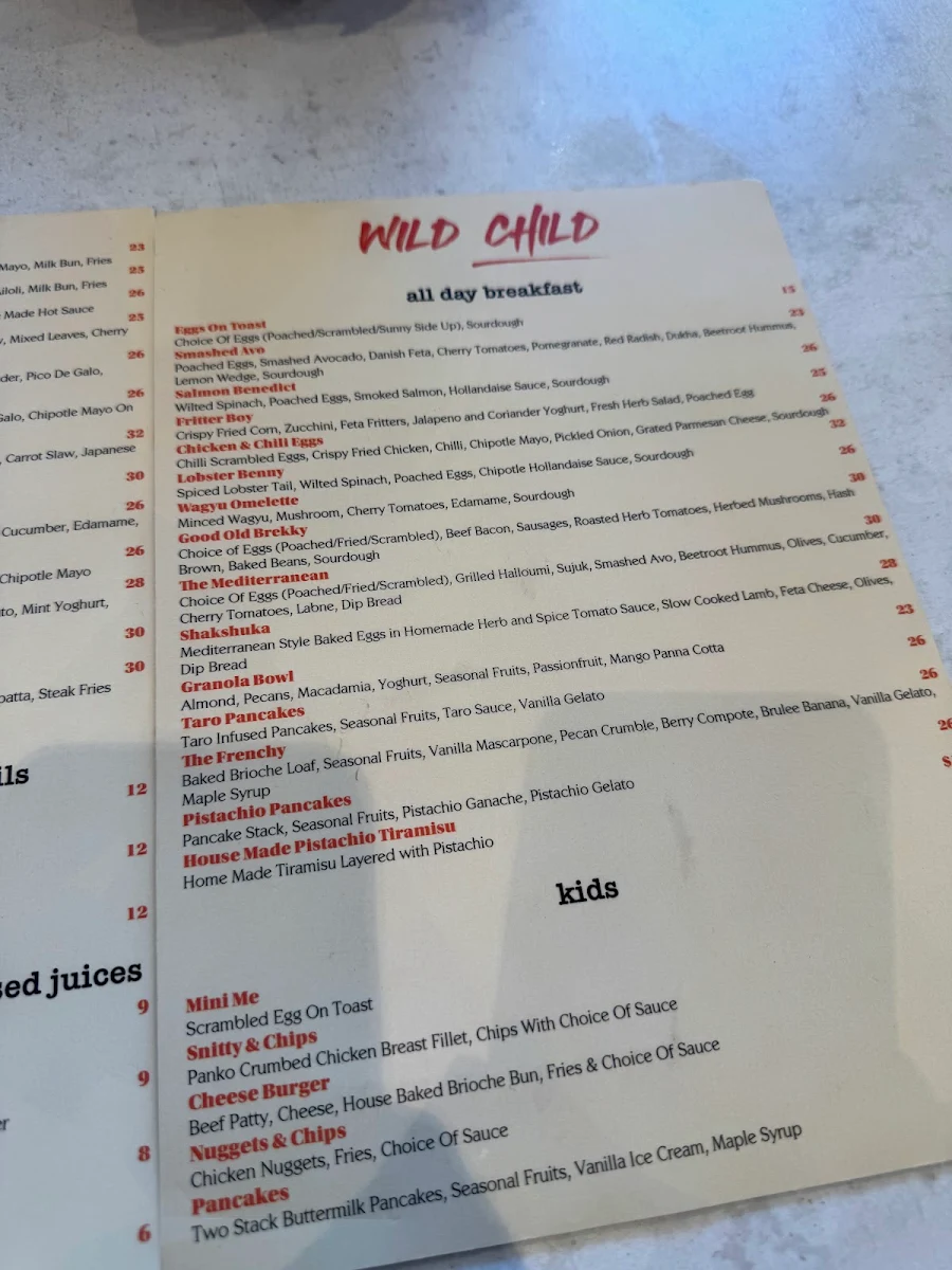 Menu, Wild Child Eatery - Chester Hill