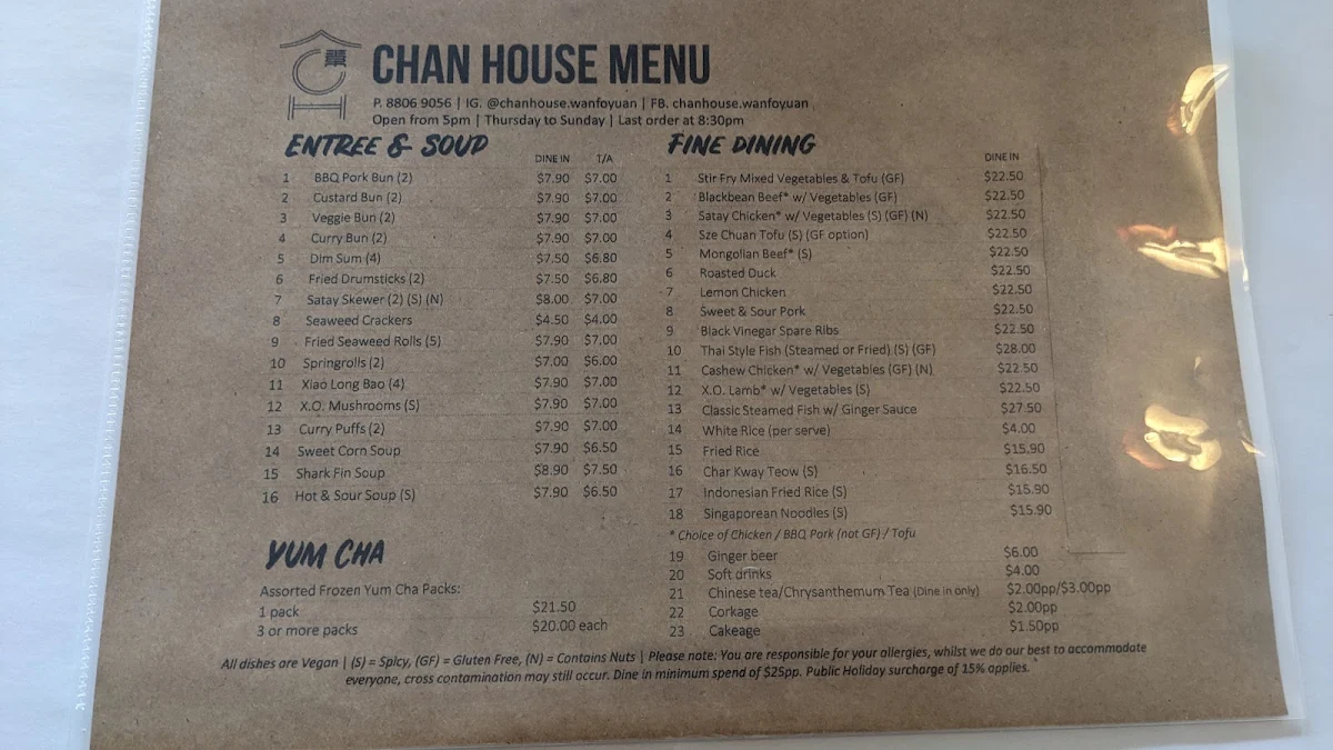 Menu, Chanhouse
