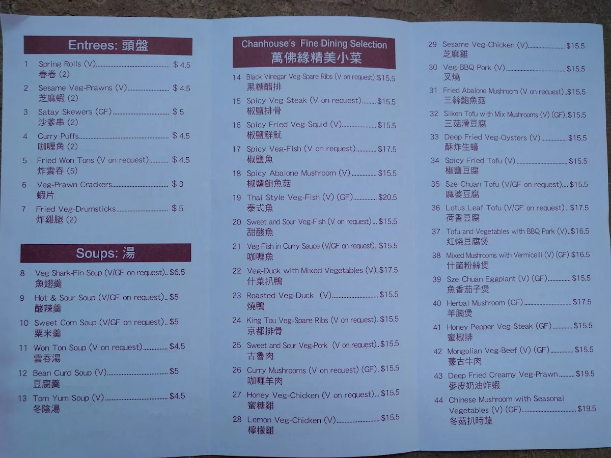 Menu, Chanhouse