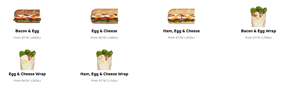 Menu, Subway Crows Nest