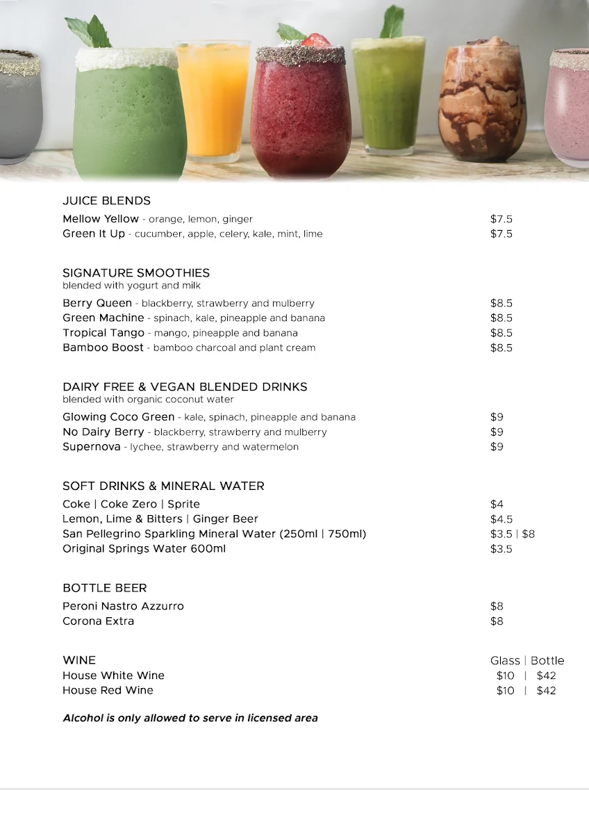 Menu, The Naked Duck Hyde Park