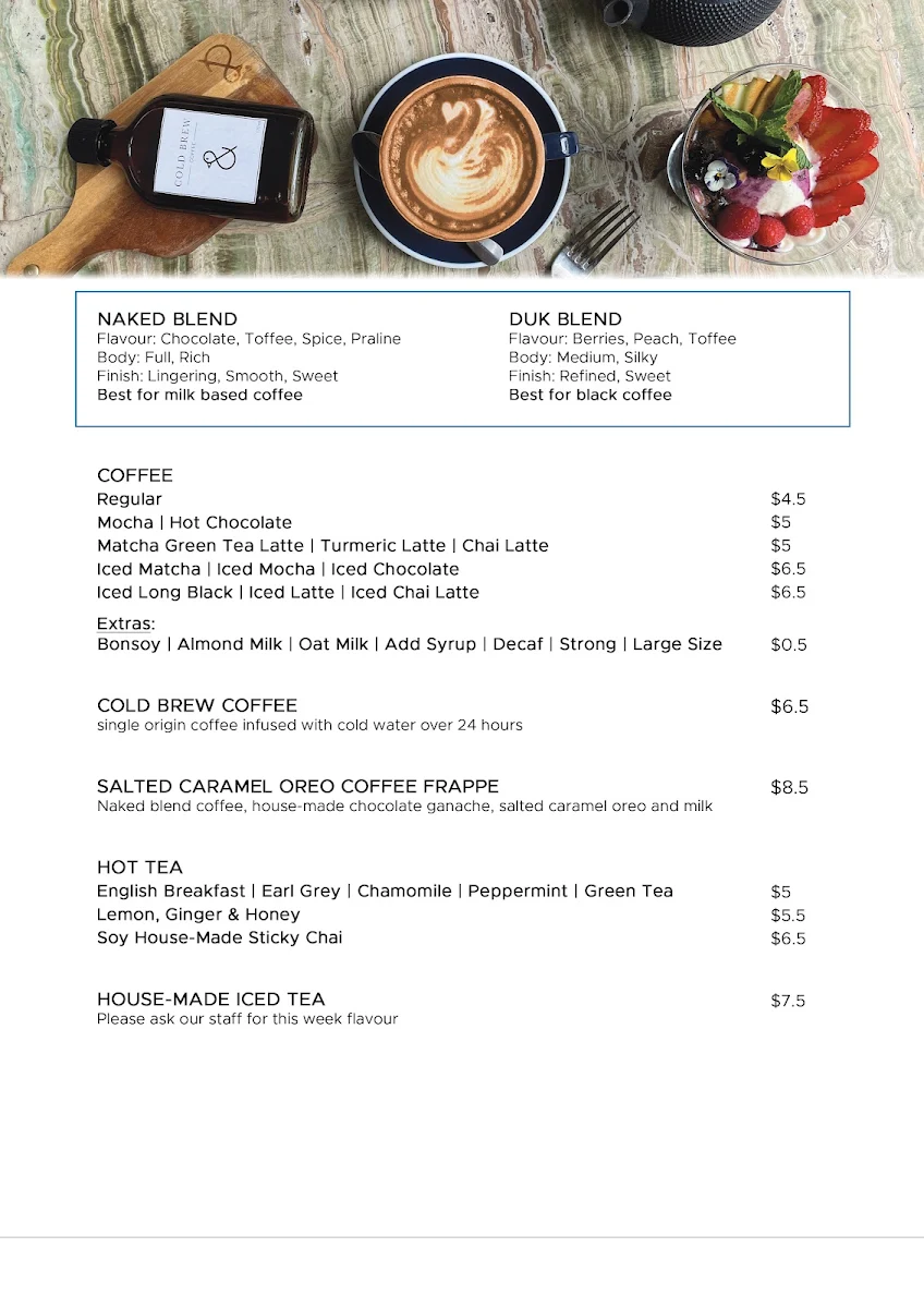 Menu, The Naked Duck Hyde Park