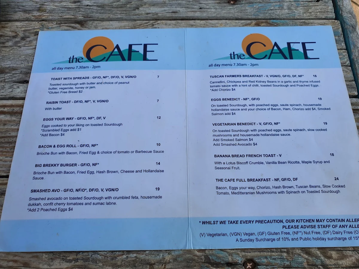 Menu, The Cafe