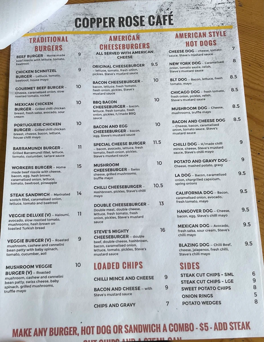 Menu, Copper Rose Cafe