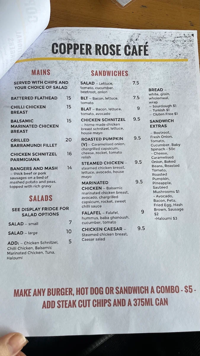 Menu, Copper Rose Cafe