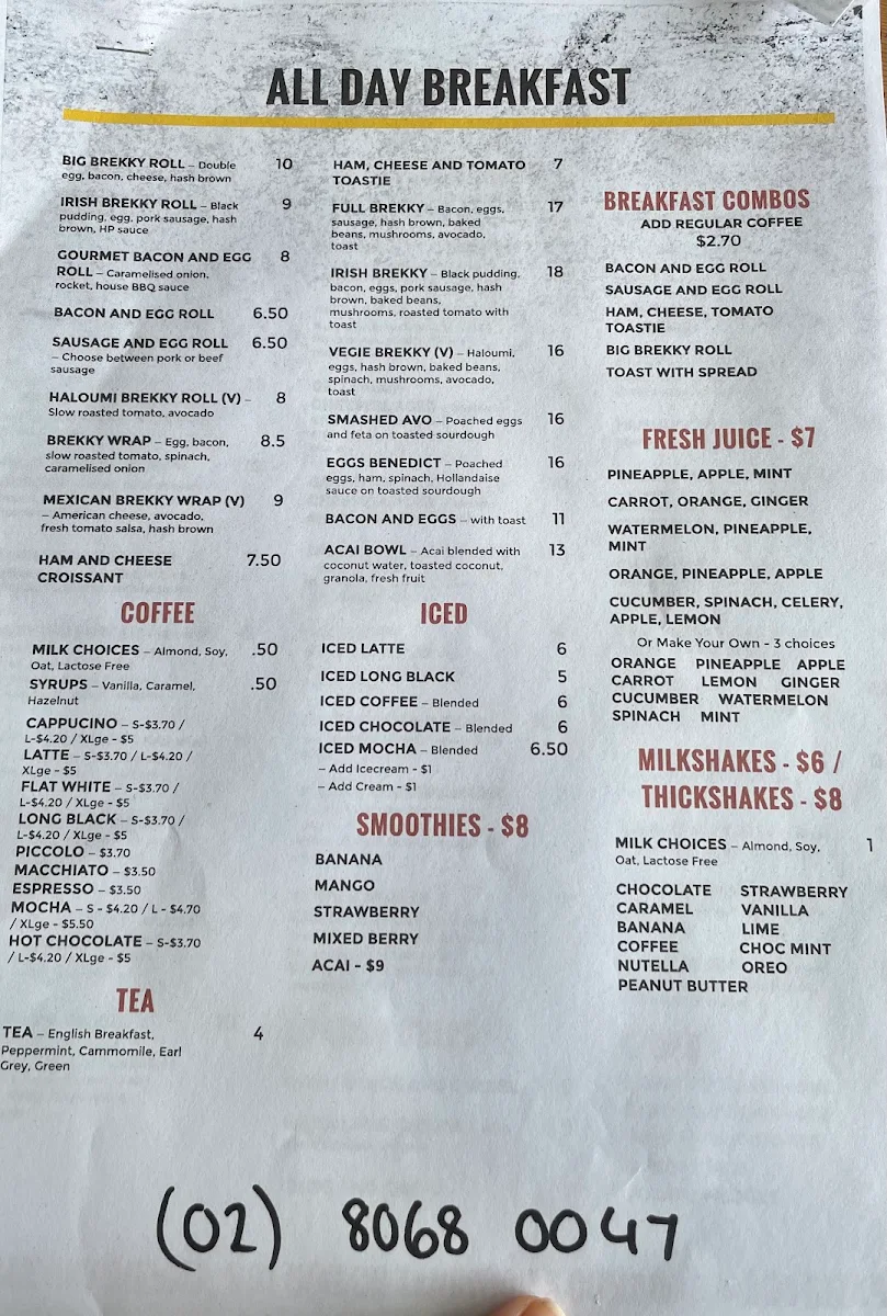 Menu, Copper Rose Cafe
