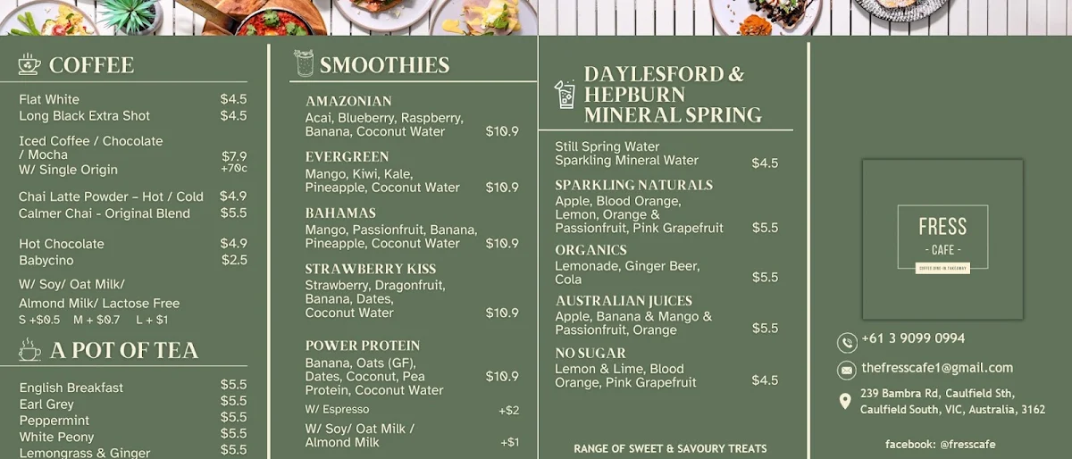 Menu, Fress Cafe