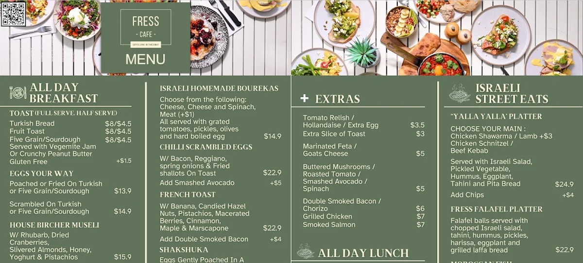 Menu, Fress Cafe