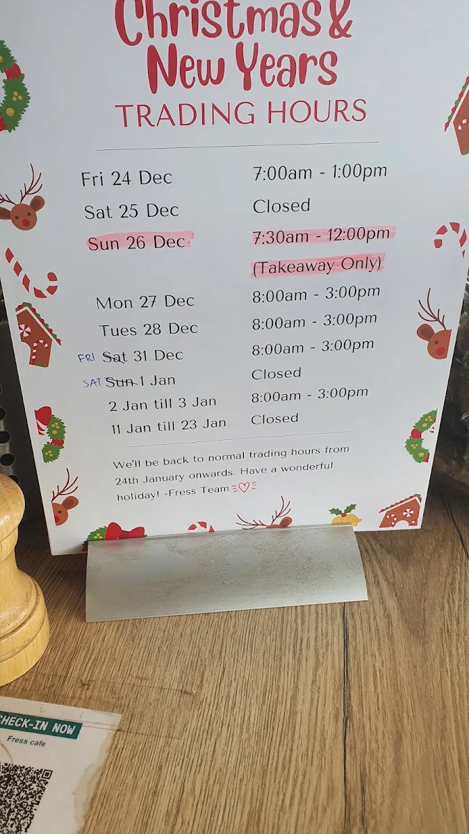 Menu, Fress Cafe