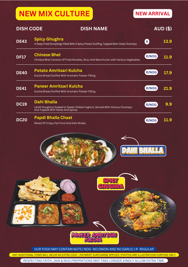 Menu, Jay Bhavani Adelaide - Indian Vegetarian Restaurant