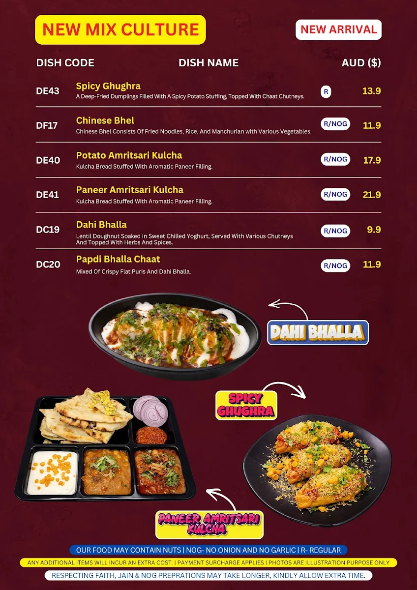 Menu, Jay Bhavani Adelaide - Indian Vegetarian Restaurant