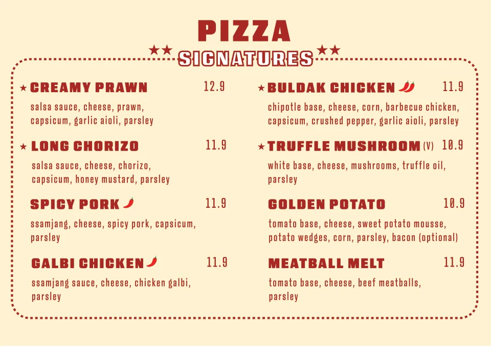 Menu, Pizza 25 Mount Druitt