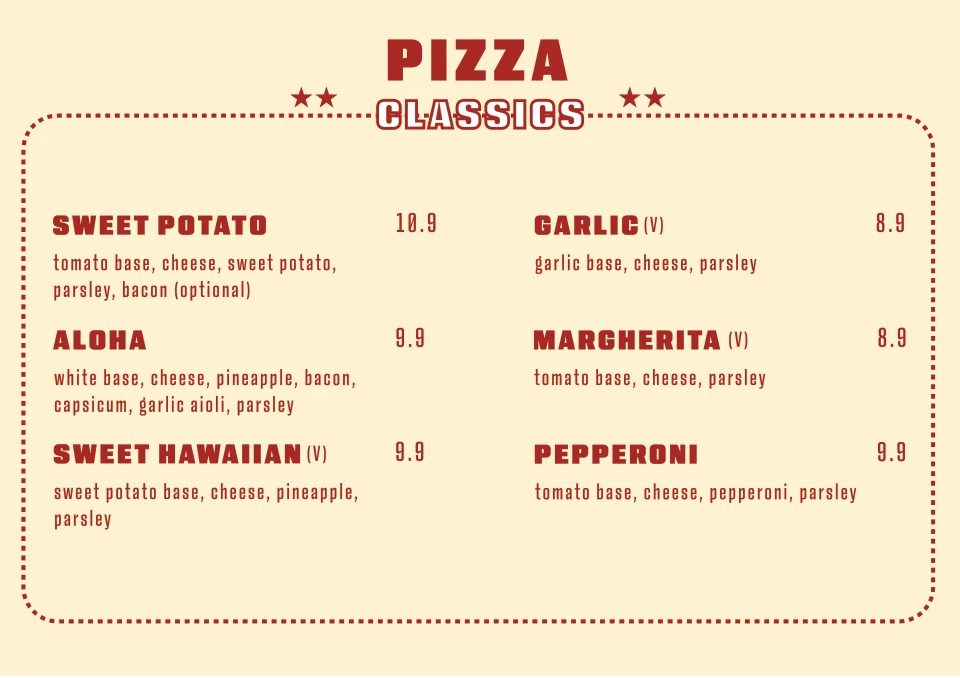 Menu, Pizza 25 Mount Druitt