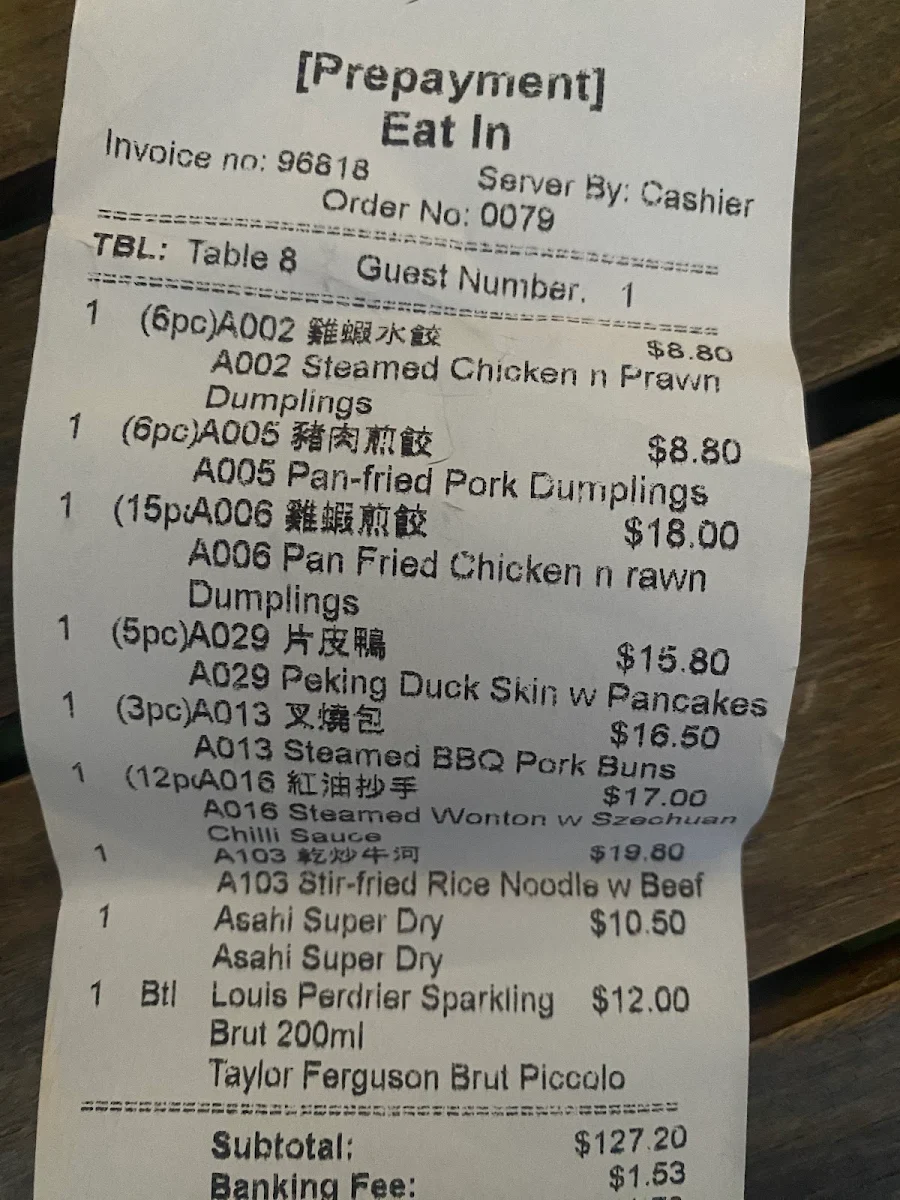 Menu, Tao Dumplings Mentone