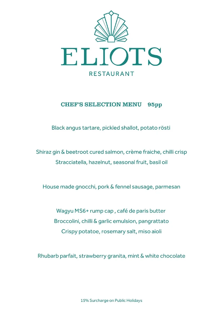 Menu, Eliots Restaurant