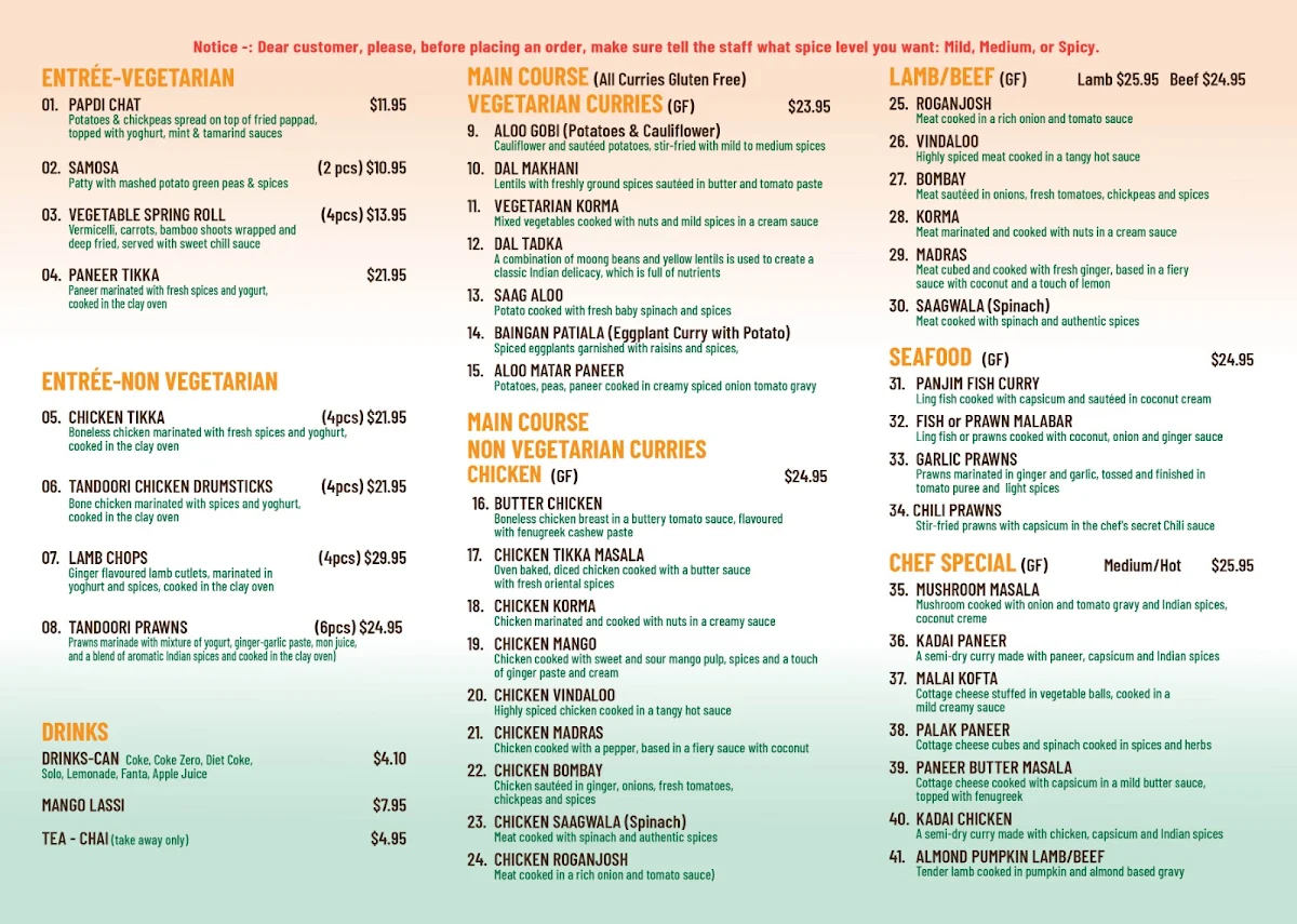 Menu, 159 INDIAN CUISINE