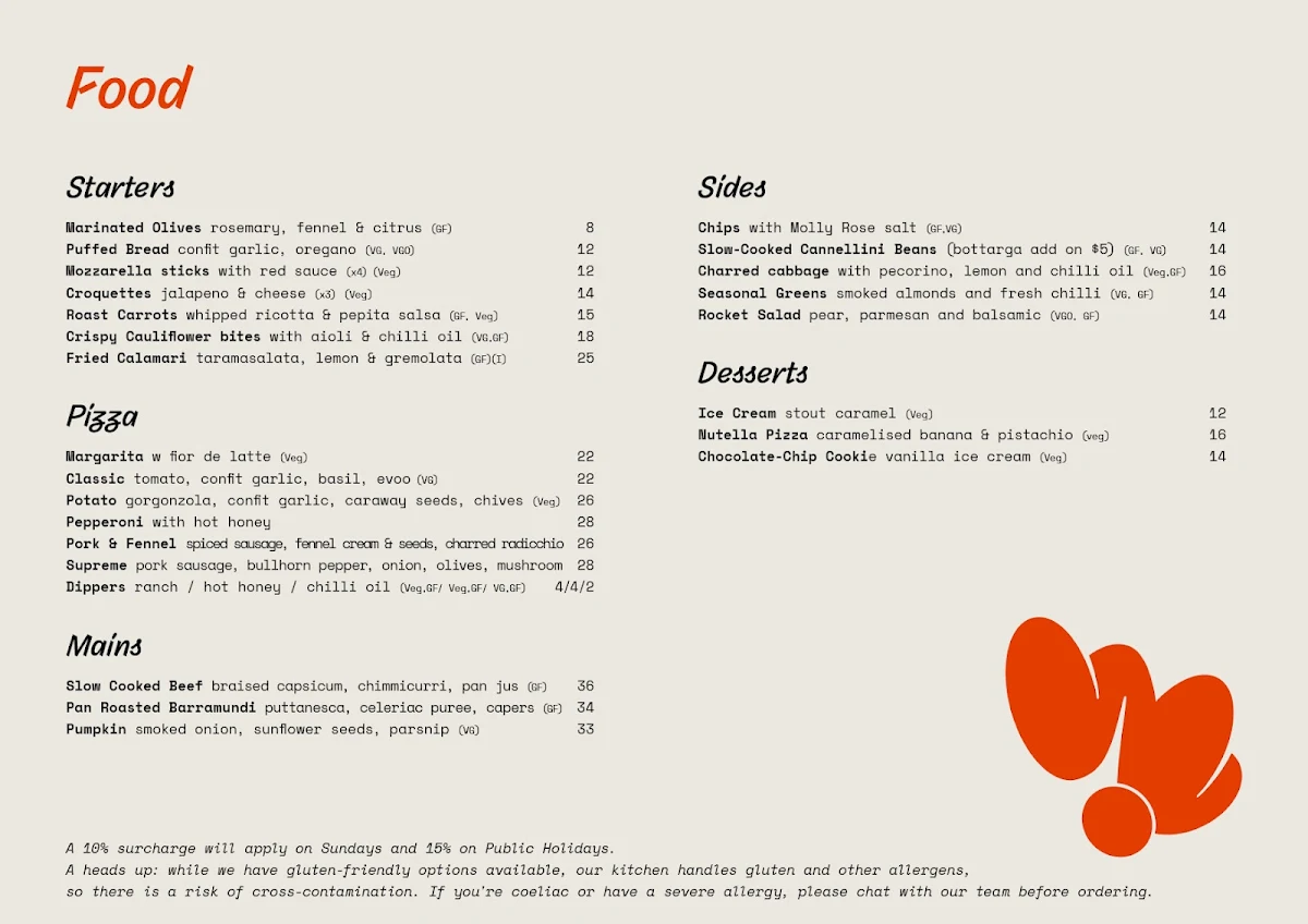 Menu, Molly Rose Brewery