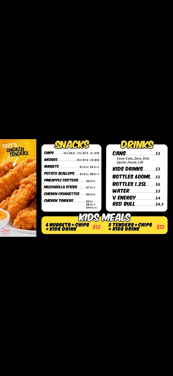 Menu, Fizzy's Burgers