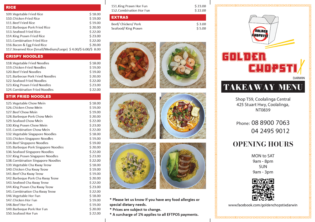 Menu, Golden Chopstix