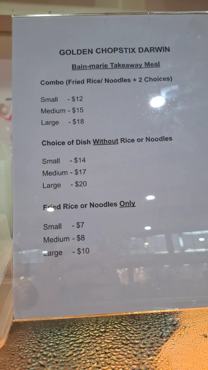 Menu, Golden Chopstix