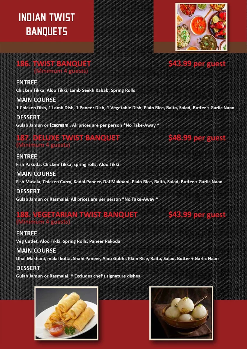 Menu, Indian Twist Restaurant & Banquet Hall Perth