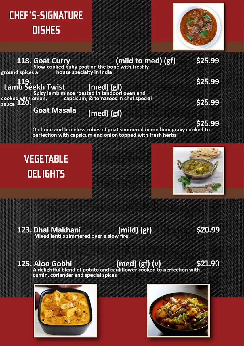 Menu, Indian Twist Restaurant & Banquet Hall Perth