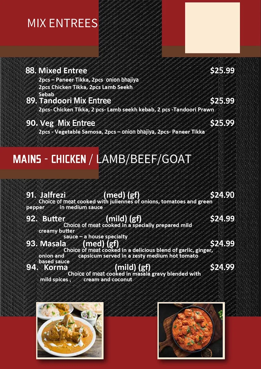 Menu, Indian Twist Restaurant & Banquet Hall Perth