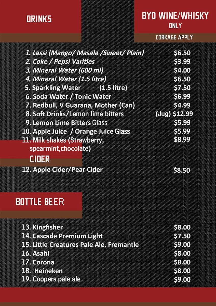 Menu, Indian Twist Restaurant & Banquet Hall Perth
