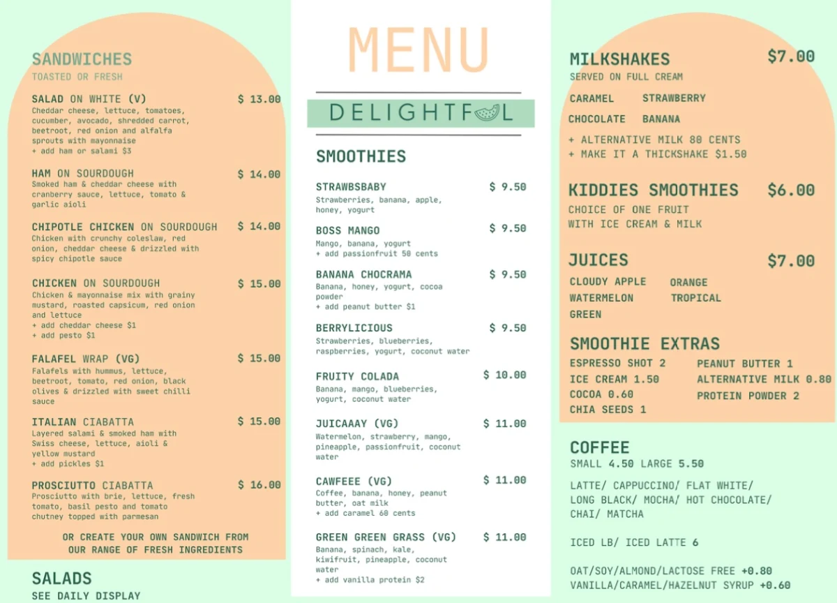 Menu, Delightful