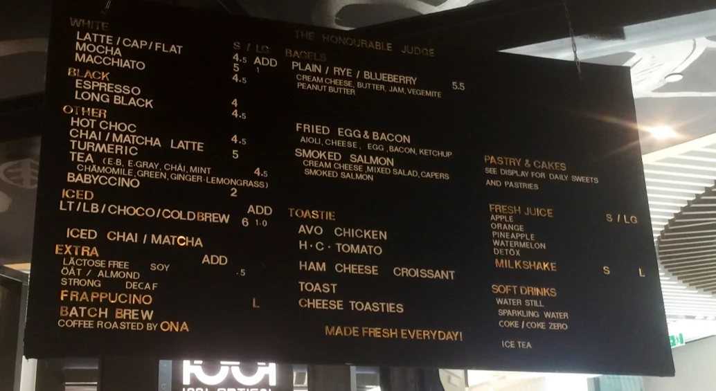 Menu, The Honourable Judge