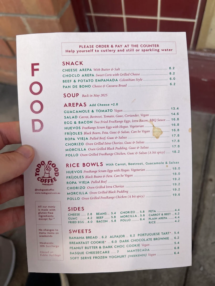 Menu, Todo Good Coffee