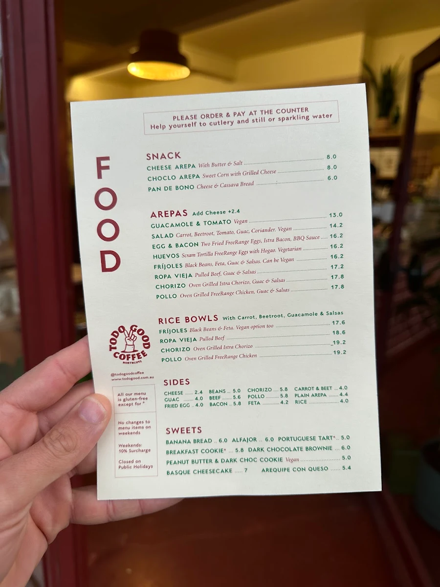 Menu, Todo Good Coffee