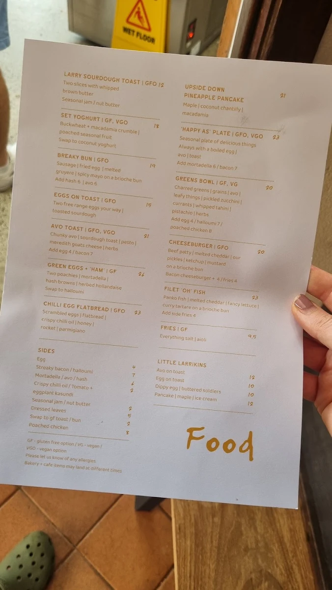 Menu, Larry Bakery Cafe