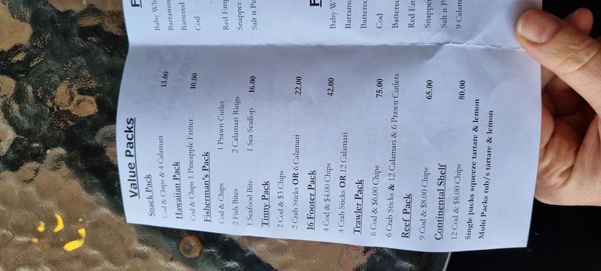 Menu, Sonno's Takeaway