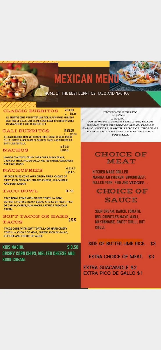 Menu, Sonno's Takeaway