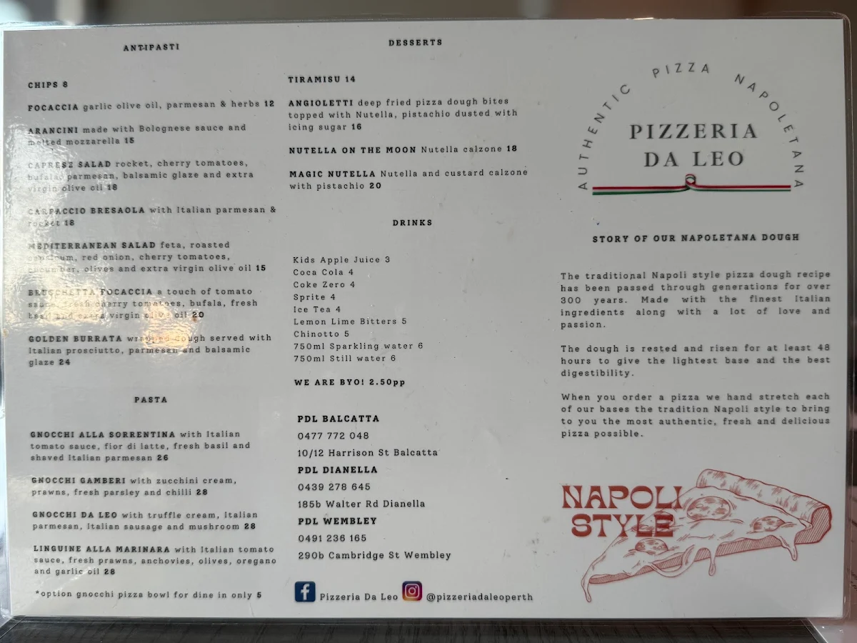 Menu, Pizzeria Da Leo BALCATTA