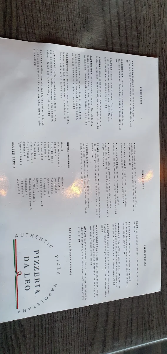 Menu, Pizzeria Da Leo BALCATTA