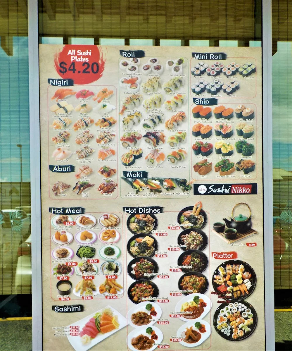 Menu, Sushi Nikko