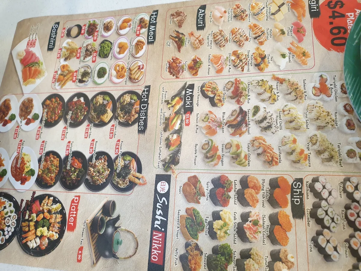 Menu, Sushi Nikko